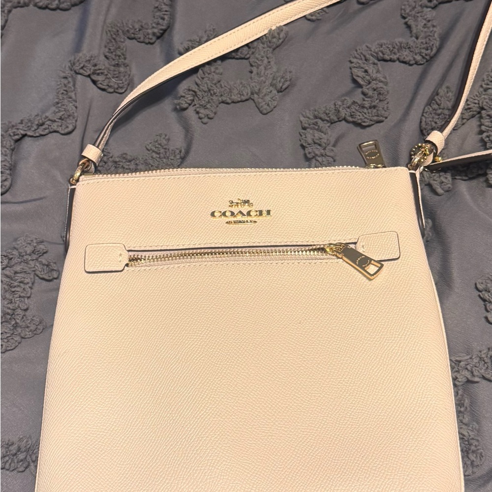 COACH Cream Pebbled Leather Crossbody with Gold Hardware